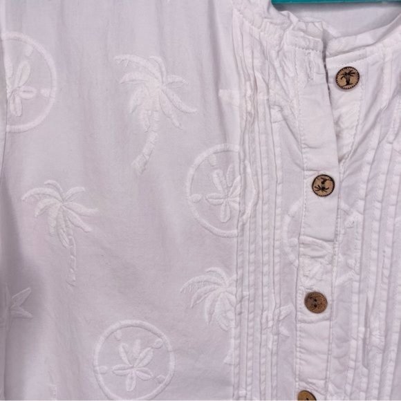 Casual cotton seed nautical star fish palm shirt w/ wood buttons tropical shirt - Picture 4 of 7